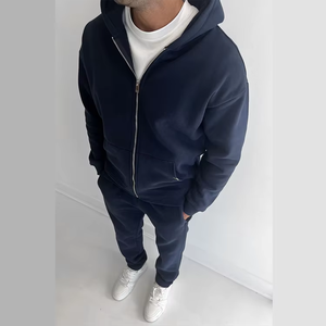 Ensemble de survêtement de sport actif 2 pièces pour hommes, de bonne qualité, fermeture éclair intégrale, prix de gros, OEM, impression écologique - Product Image 1