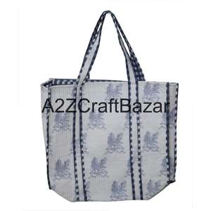 Stylish Womens Cotton Quilted <b>Tote</b> <b>Bag</b> Handcrafted With Indian Block Print For Shopping Beach <b>Travel</b> And Office - Product Image 1