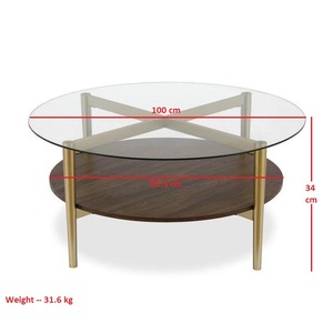 Mesa de centro redonda de cristal moderna con patas doradas para sala de estar, muebles para el hogar - Product Image 3