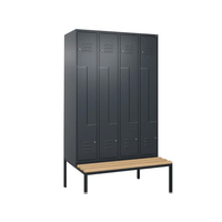 Armoire de rangement pour vêtements en acier en forme de Z, armoire de rangement pour vêtements de sport avec banc, 4 portes colorées, armoire en métal pour l'école, type L-F
