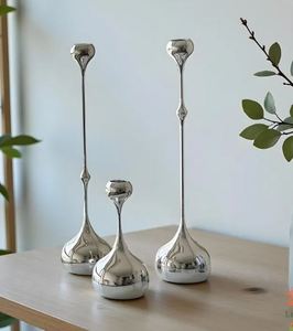 Tall Decorative Iron <b>Candle</b> Stand <b>Holder</b> Elegant Tabletop Modern Luxury <b>Silver</b> Christmas Home Decor - Product Image 1