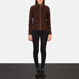 เสื้อแจ็คเก็ตไบค์เกอร์หนังกลับ Kelsee Mocha พร้อมปกตั้งสำหรับฤดูใบไม้ร่วง - Product Image 3