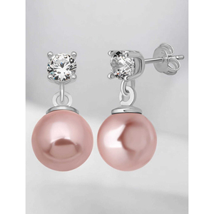Nouveauté : Boucles d'oreilles en argent sterling 925 avec pierre de zircon de 4 mm et perle de coquille rose de 8 mm, provenant de Turquie - Product Image 6