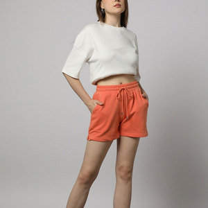 Shorts de Mujer de Cintura Media, Tejidos en Tela Oxford, Elásticos, Estilo Casual, Color Naranja, 100% Algodón, Transpirables y Antiarrugas - Product Image 4