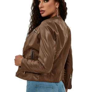 Veste en cuir pour femme à col rabattu, veste en cuir grande taille, veste en cuir pour femme pour usage extérieur - Product Image 5