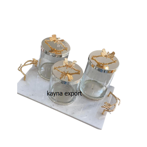 ชุดกระป๋องเก็บอาหารเคลือบทองหรูหรา พร้อมฝาปิด ถาดหินอ่อน เป็นมิตรกับสิ่งแวดล้อม ปลอดภัยสำหรับอาหาร ของตกแต่งห้องครัว คอลเลคชั่นใหม่ - Product Image 4