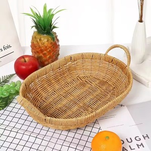 Oval Handmade Rattan Storage <b>Tray</b> <b>Side</b> Handles Natural Woven Foldable Food Grade Serving <b>Tray</b> for <b>Table</b> Use Minimalist Design - Product Image 1