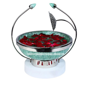 Elegante Tazón Decorativo Moderno Tallado en Metal Plateado con Resina Verde, Ideal para Comedor, Bodas, Fiestas y Uso Diario - Product Image 4