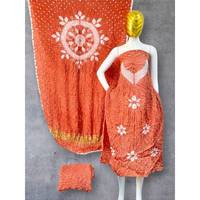 Nuevo Vestido Formal para Mujer en Modal y Seda Naranja con Bordado Floral Bandhani Sibori, Ecológico, Transpirable, Corte en A