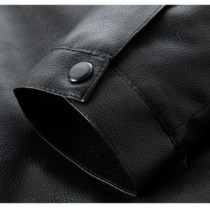 Veste d'hiver de luxe décontractée noire en cuir véritable souple et léger imperméable pour homme avec fermeture éclair et logo frontal style streetwear - Product Image 3