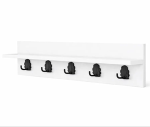 <b>Wall</b> <b>Mounted</b> Wooden <b>Shelf</b> with Hooks Entryway Coat Rack Decorative <b>Wall</b> Organizer White Color - Product Image 1