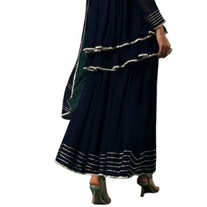 Costume Palazzo Bleu Brodé En Georgette Avec Double Peplum Top Vente En Gros Femmes Ethnique OEM Vêtements Usine Fournisseur - Product Image 4