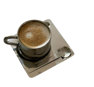 Tasse et soucoupe à double paroi en acier inoxydable fini argenté Ensemble de tasses à thé à double paroi avec poignée - Product Image 2