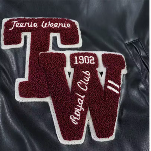 เสื้อแจ็กเก็ตทีมเบสบอลขนสัตว์คุณภาพสูงของผู้ชายแขนหนังออกแบบปักด้วยกำมะหยี่สำหรับฤดูหนาวแบบลำลอง - Product Image 5