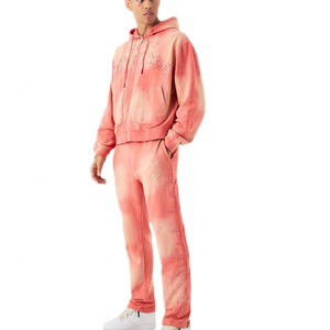 Vente chaude Vintage Full Flare Pantalon Zip Hoodie Survêtement À La Mode Acide Lavé Détresse Broderie Survêtements pour Hommes pour l'Hiver - Product Image 1