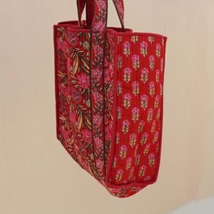 Bolsa de Mano Reversible Acolchada 100% Algodón con Estampados Florales Dobles, Bolsa de Compras y Uso Diario Ecológica Hecha a Mano con Asa Larga - Product Image 6