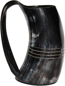 Taza de cuerno para beber Medieval vikingo Natural de lujo, taza de vino de diseño único ecológica, botella de venta a granel, juegos de bebidas para servir - Product Image 5