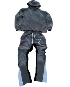 Men's Heavyweight Cotton Pullover Hoodie Set with 3D for Puff Print Custom Street <b>Sweatpants</b> for Winter - Product Image 2