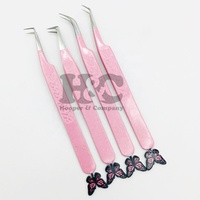 Pince à épiler professionnelle papillon à pointe fine rose pour extensions de cils, en acier inoxydable durable, antidérapante et éco-responsable pour le maquillage