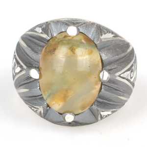 925 <b>Sterling</b> <b>Silver</b> Men's <b>Adjustable</b> Opening <b>Ring</b> with Green Compressed Amber Stone and Handcrafted Pen Design Gift - Product Image 4
