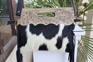 Bolsos con flecos hechos a mano occidentales, bolsos con tirantes, pelo de piel de vaca bohemio en nuevo diseño, bolsos elegantes Vintage para mujer - Product Image 2