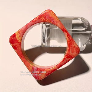 Luxury Modern Design Women's <b>Bangle</b> Multi-Color Resin <b>Wooden</b> Alloy Moissanite Main Stone for Party or Gift Christian Jewelry - Product Image 5