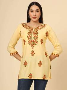 Premium Quality Ladies Rayon Knitted Short Top with Round Neck and Ribbed Hem Western Style <b>Kurta</b> for Export and Bulk Orders - Product Image 2