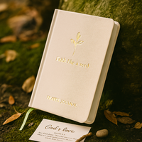 LABON Journal de prière Foi comme une graine Couverture en tissu crème Feuille d'or Design végétal Cahier d'écriture chrétienne avec ruban vert