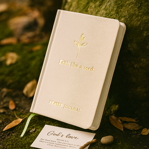 LABON Faith Like a Seed Oración Diario Crema Cubierta de tela Hoja de oro Diseño de plantas Cuaderno de escrituras cristianas con cinta verde - Product Image 6