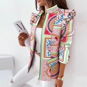 เสื้อเบลเซอร์คอตั้งหรูหราสำหรับผู้หญิงเสื้อแจ็คเก็ตมีซิปพิมพ์ลายสก็อตสำหรับฤดูใบไม้ผลิฤดูใบไม้ร่วง - Product Image 3