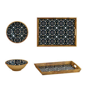 Decorative Kitchenware <b>Wooden</b> Round Bowl with Tray Natural Brown <b>Colour</b> for Dough Serving Food Salad Mixing Fruit Soup Handmade - Product Image 1