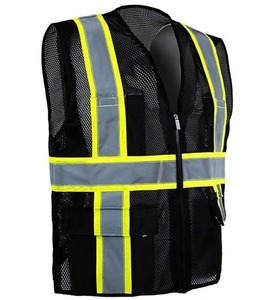 Chaleco DE SEGURIDAD DE marca OEM para hombre y mujer, poliéster reflectante negro con cremallera frontal, transpirable para deportes al aire libre - Product Image 3