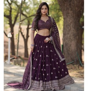 ชุด lehenga choli ชุดชุด lehenga choli ผ้า Georgette แบบถักด้ายเสื้อทำงานหนัก - Product Image 1