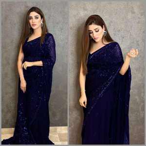 Sari inspiré de Bollywood avec travail de séquence pour un look de réception ou de cocktail, élégant et tendance, produit le plus vendu, exclusif - Product Image 5