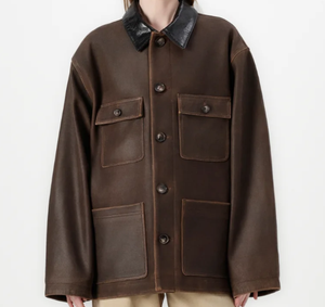 แจ็กเก็ตหนังแฟชั่นสำหรับสตรีแบบรูดซิปด้านหน้าสำหรับสุภาพสตรีสีน้ำตาลดำแบบลำลอง - Product Image 1