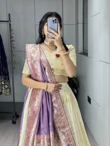 Lehenga Choli en soie Paithani violette pour femmes avec dupatta tissé, tenue ethnique indienne - Product Image 4