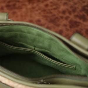 Bolso clásico tejido a mano de la mejor calidad de Indonesia, Marco De cuero Marrón castaño rico, correas de doble ASA, forro de cuero genuino - Product Image 5