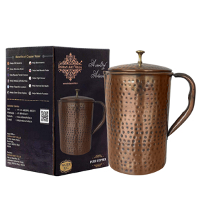 IndianArtVilla Jarra de cobre Jarra Diseño martillado Acabado oscuro antiguo con tapa para almacenamiento y servicio - Product Image 6