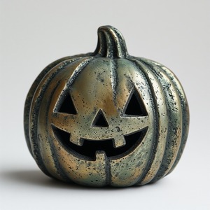 Elegante portavelas de calabaza de aluminio, acabado de pátina Con Diseño Artesanal tallado a mano, que ofrece una decoración refinada de Halloween - Product Image 1