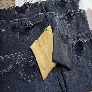 Camiseta de manga corta con copo de nieve lavado multicolor de peso pesado de estilo veraniego, camisetas de talla grande de Color sólido para hombre - Product Image 5