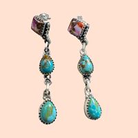 Carré rose Dhalia 925 boucle d'oreille en argent bohème boucle d'oreille en argent Novajo Vintage bijoux 925 boucle d'oreille en argent Sterling