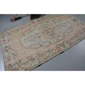 Turkish <b>Wool</b> Rug 4.9x8.5 ft <b>Brown</b> Patchwork Eco-Friendly with Latex Backing - Product Image 2