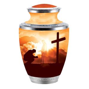 Urna de cremación para adultos, urna para cenizas de personas, urna de aluminio impresa con temática Morning, suministros funerarios personalizados, venta al por mayor - Product Image 1