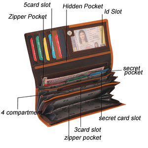 Cartera larga de cuero genuino Vintage de lujo personalizada para mujer con bloqueo RFID Cierre de botón de cuero real precio bajo en la India - Product Image 5