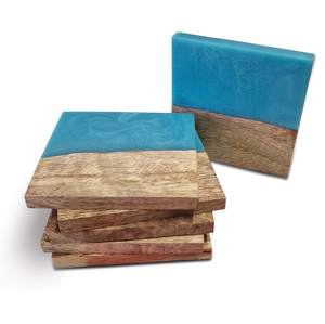 Posavasos cuadrado para taza de café de madera y resina de diseño moderno, suministro directo de fábrica, posavasos para taza de café de resina azul - Product Image 2