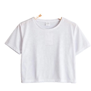2023 prix de gros couleur unie à manches courtes haut court t-shirts pour femmes Streetwear coupe ajustée à manches courtes t-shirts courts - Product Image 1