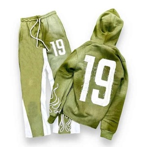 Trajes de sudor lavados con ácido de piedra personalizados al por mayor, conjunto de chándal con capucha y cremallera, conjunto de pantalones de chándal desgastados lavados con ácido y conjunto de Sudadera con capucha - Product Image 4