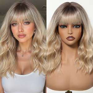 Peluca Sintética DWY de Alta Calidad con Flequillo Ondulado Marrón Castaño para Mujer, Fibra Resistente al Calor, Línea de Cabello con Partidura Media - Product Image 2