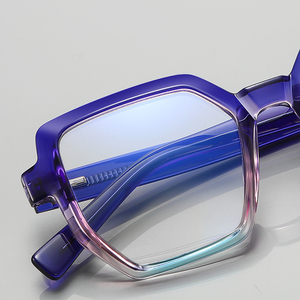 Montures <span class=keywords><strong>de</strong></span> <span class=keywords><strong>lunettes</strong></span> <span class=keywords><strong>de</strong></span> prescription hexagonales pour femmes <span class=keywords><strong>Lunettes</strong></span> à rayons bleus larges Anti-lumière bleue Bicolore Solide Original Bleu Rouge - Product Image 2