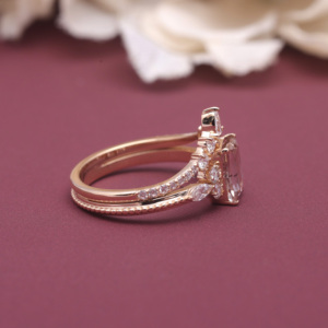 IGI Certified Lab Grown Diamond Radiant Cut Engagement Ring in 14K Rose / Yellow & White Gold | Vintage <b>Cluster</b> Halo Bridal Ring - Product Image 3